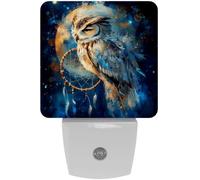 peiyeety Gufo e acchiappasogni sulla luna, luce notturna a LED con sensore automatico, dal tramonto all'alba, decorativa per camera da letto, bagno, cucina, corridoio, scale, corridoio,