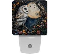 peiyeety Gufo, fiori e luna, luce notturna a LED con sensore automatico, luce decorativa dal tramonto all'alba, per camera da letto, bagno, cucina, corridoio, scale, corridoio,