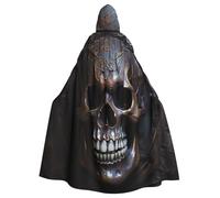 peiyeety Il mantello con cappuccio per adulti di Halloween con stampa a teschio color rame è un mantello super grande, comodo e resistente