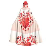 peiyeety Il mantello con cappuccio per adulti stampato a forma di cuore rosso è un poncho con cappuccio di Halloween super grande, comodo e resistente