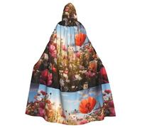 peiyeety Il mantello con cappuccio per adulti stampato con fiori di prato selvatici è un poncho con cappuccio di Halloween super grande, comodo e resistente