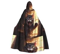 peiyeety Il mantello con cappuccio per adulti stampato con gatto birichino è un poncho con cappuccio di Halloween super grande, comodo e resistente