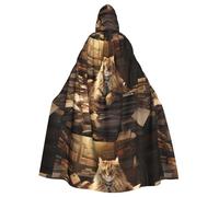peiyeety Il mantello con cappuccio per adulti stampato con gatto della biblioteca è un poncho con cappuccio di Halloween super grande, comodo e resistente