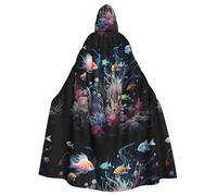 peiyeety Il mantello con cappuccio per adulti stampato con tema il mondo sottomarino è un poncho con cappuccio di Halloween super grande, comodo e resistente.