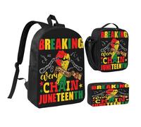 peiyeety Juneteenth Breaking Every Chain Since 1865 Zaino da 17 pollici, borsa per il pranzo, zaino leggero per uomo e donna, 3 pezzi
