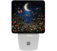 peiyeety Luce notturna a LED con sensore automatico, con farfalle, fiori e luna, da tramonto a alba, decorativa per camera da letto, bagno, cucina, corridoio, scale, corridoio.