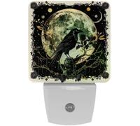 peiyeety Luce notturna a LED con sensore automatico, con foglie di albero a forma di luna corvo, decorativa dal tramonto all'alba, per camera da letto, bagno, cucina, corridoio, scale, corridoio,