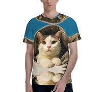 peiyeety Maglietta da Uomo - Maglietta Casual Morbida con Scollo Rotondo e Maniche Corte, Nera con Stampa di Gatto sotto la Coperta