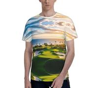 peiyeety Maglietta da Uomo - Maglietta Casual Morbida con Scollo Rotondo e Maniche Corte, Nera con Stampa di Un Campo da Golf sulla Spiaggia
