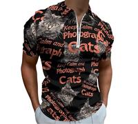 peiyeety Magliette da Golf da Uomo con Scritta Keep Calm And Photograph Cats e Colletto a Maniche Corte, Polo Casual da Uomo