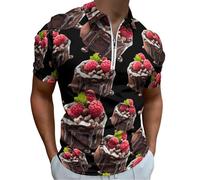 peiyeety Magliette da Golf da Uomo con Torta al Cioccolato e lamponi e Colletto alla Polo a Maniche Corte. Magliette Casual da Uomo.