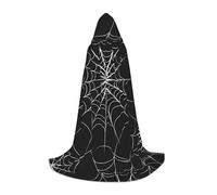 peiyeety Mantello con cappuccio a forma di ragnatela nera di Halloween per adulti e adolescenti, mantello con cappuccio di Halloween, tunica da mago con mantello della paura