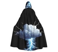 peiyeety Mantello con cappuccio per adulti di Halloween AAA con motivo assordante di tuoni e fulmini, mantello con cappuccio super grande con papillon