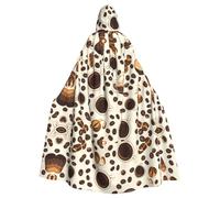 peiyeety Mantello con cappuccio per adulti di Halloween, modello AAA con tazza di caffè e chicchi di caffè, mantello con cappuccio super grande e papillon