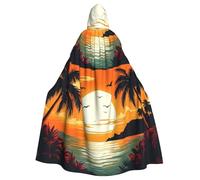 peiyeety Mantello con cappuccio unisex con motivo tropicale al tramonto e paradiso, per costume di Halloween, vampiro, strega, cosplay, mago
