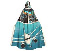 peiyeety Mantello con cappuccio unisex, modello di illustrazione della cabina di pilotaggio di un aereo a fumetti, per costume di Halloween, vampiro, strega, cosplay, mago