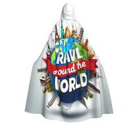 peiyeety Mantello con cappuccio unisex modello Travel Around The World per costume di Halloween, vampiro, strega, cosplay, mago