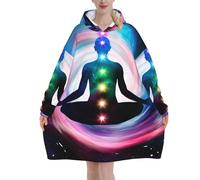 peiyeety Meditazione spaziale con coperte con cappuccio luminose sui chakra per donne e uomini. Coperte con cappuccio oversize indossabili per adulti, morbide e calde.