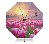 peiyeety Ombrello compatto con protezione UV e paesaggio Field per pioggia e sole - Apertura e chiusura automatica UPF 50+ Ombrello antivento portatile 46 per donne e uomini