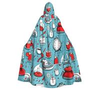 peiyeety Orologio e graffiti sulla tazza da caffè Stampe Halloween Mantello con cappuccio per adulti è un mantello super grande, comodo e resistente progettato per adulti