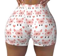 peiyeety Pantaloncini da Ciclista con Stampa a Forma di Cuore Rosa e Maialino da Donna, Pantaloncini da Corsa per Atletica, Yoga, Palestra e Allenamento
