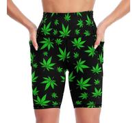 peiyeety Pantaloni Corti da Yoga Verdi con Foglie di Cannabis, Leggings da Yoga da Donna GMY, Pantaloni Corti da Allenamento a Vita Alta Sexy