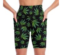 peiyeety Pantaloni Corti da Yoga Verdi con Foglie di Cannabis, Leggings da Yoga da Donna GMY, Pantaloni Corti da Allenamento a Vita Alta Sexy