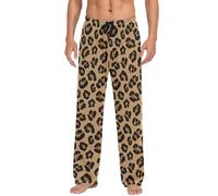 peiyeety Pantaloni da pijama da uomo con tasche, pantaloni da salotto leopardati neri e marroni, pantaloni da pijama leggeri da uomo dalla S alla XXL