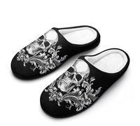 peiyeety Pantofole comode da uomo con motivo teschio barocco gotico floreale, calde e antiscivolo, in gomma, per interni ed esterni, camera da letto e casa