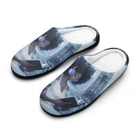 peiyeety Pantofole da uomo in memory foam, leggere, in cotone, per interni ed esterni, con cuffie e da donna nera che legge.40-41