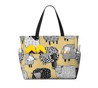 peiyeety Pecora con pelle diversa, animali timidi, borsa da spiaggia grande per donne con cerniera e tasca impermeabile, borsa da palestra leggera e pieghevole per viaggi, spesa, nuoto, sport