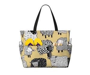 peiyeety Pecora con pelle diversa, animali timidi, borsa da spiaggia grande per donne con cerniera e tasca impermeabile, borsa da palestra leggera e pieghevole per viaggi, spesa, nuoto, sport