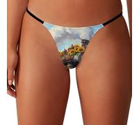 peiyeety Perizoma a Vita Bassa con Motivo a Treno a Vapore con Girasoli per Donna, Slip a Vita Bassa con Schiena a T