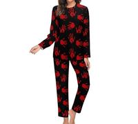 peiyeety Pigiama da Donna a Maniche Lunghe con Stampa di Schizzi di Sangue di Halloween, Set da Pigiama Morbido da Salotto con Tasche