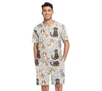 peiyeety pijama da uomo a maniche corte, estivo, da notte, scollo a V, 2 pezzi, con tasche, estivo, dalla S alla XXL