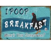 peiyeety Pollaio vintage, faccio la cacca a colazione, qual è il tuo superpotere, pollo all'aperto, pollo, AAA di gallina, poster, cartello in metallo e alluminio, decorazione da parete, 8x12 pollici