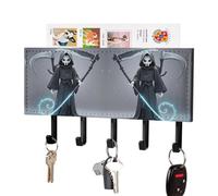 peiyeety Portachiavi a forma di dio della morte e fulmine, adesivo da parete con 5 ganci, organizer per chiavi in pelle PU, gancio portasciugamani per ingresso, corridoio, soggiorno, ufficio.