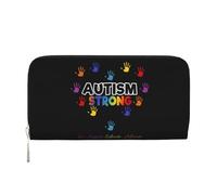 peiyeety Portafoglio da donna elegante per la consapevolezza dell'autismo, lungo, con cerniera, portamonete in pelle da viaggio, 7,9 x 3,9 pollici