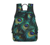 peiyeety Primo piano di uno zaino da viaggio con piume di pavone per uomo e donna, zaino per laptop da 14 pollici, borsa da lavoro impermeabile