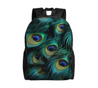 peiyeety Primo piano di uno zaino da viaggio con piume di pavone per uomo e donna, zaino per laptop da 15,6 pollici, borsa da lavoro impermeabile