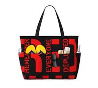 peiyeety RED Remember Everyone Deployed Red Friday Borsa da spiaggia grande da donna con cerniera e tasca impermeabile, borsa da palestra leggera e pieghevole per viaggi, spesa, nuoto, sport