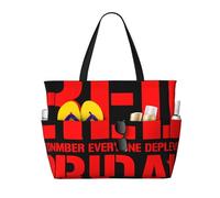 peiyeety RED Remember Everyone Deployed Red Friday Pattern Borsa da spiaggia grande da donna con cerniera e tasca impermeabile, borsa da palestra leggera e pieghevole per viaggi, spesa, nuoto, sport