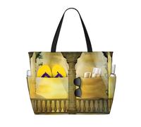 peiyeety Romantic Balcony With Columns And Arches Large Beach Tote Bag For Women With Zipable & Wet Pocket, Lightweight Foldable Gym Tote For Travel, Grocery, Swim, Sports