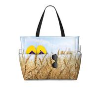 peiyeety S he dorate di grano sotto un cielo blu, borsa da spiaggia grande da donna con cerniera e tasca impermeabile, borsa da palestra leggera e pieghevole per viaggi, spesa, nuoto, sport