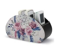 peiyeety Scatola organizer per telecomandi a forma di acchiappasogni color pesca con 5 scomparti, in pelle PU, multifunzionale, ideale per scrivania, ufficio, casa e comodino.