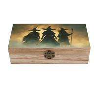 peiyeety Scatola portaoggetti in legno con coperchio incernierato e chiusura frontale, tre cappelli a tesa larga delle streghe, grande scatola dei ricordi