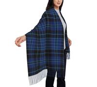 peiyeety Sciarpa scozzese da donna in tartan blu, nero e bianco, con effetto tartan, morbida sciarpa in cashmere, comoda e leggera, da indossare tutti i giorni e per le feste.