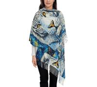 peiyeety Sciarpe oversize con nappe in cashmere sintetico con tigre bianca, scialli con ritratto di animali, sciarpa invernale calda e morbida blu