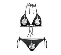 peiyeety Set Bikini a Due Pezzi con Allacciatura al Collo e unghia del Dito Medio, Stile Scheletro, Taglia L