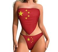 peiyeety Set Bikini da Donna con Bandiera Cinese, Costume da Bagno a Due Pezzi, Tankini, Taglia L.
